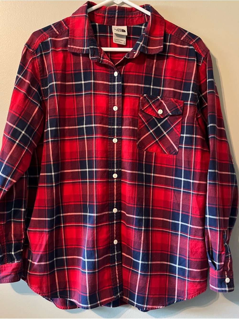 Women’s The North Face Red Checkered Plaid Button Flannel Large Cotton